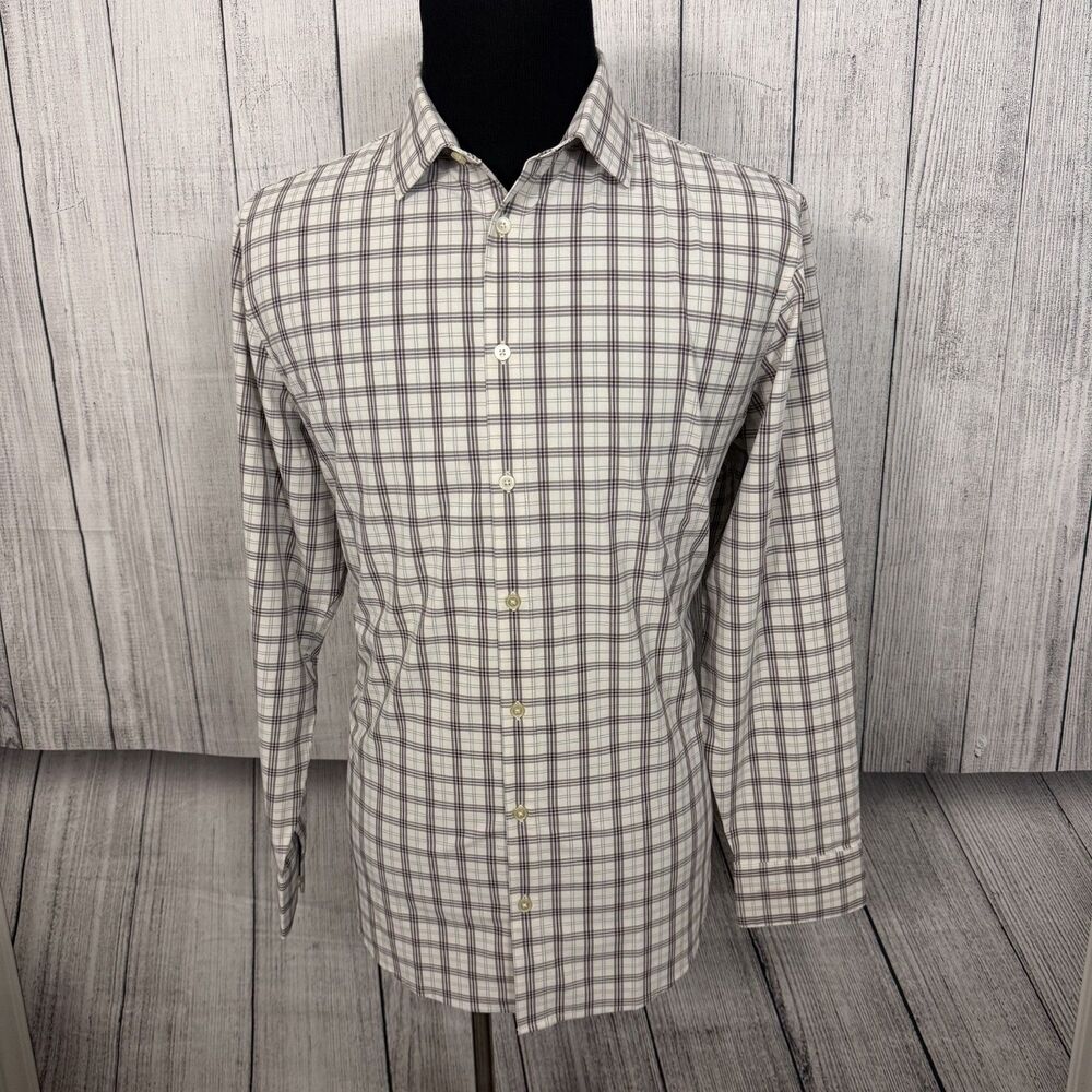 Mizzen+Main Men's Large Beige Check Classic Long Sleeve Button-Front Shirt